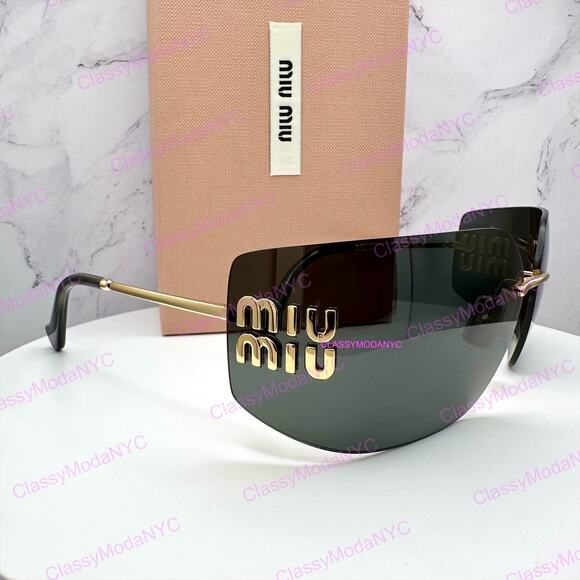 New MIU MIU Sunglasses Gold Rimless Wrap Square Oversized MIU MIU Logo Italy main image 12
